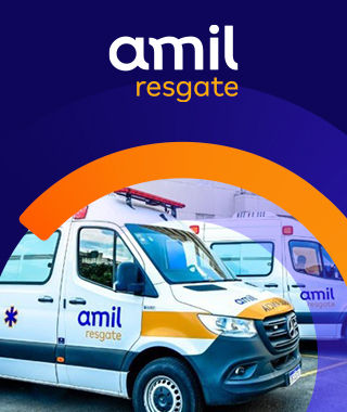 Banner com fundo azul marinho com a foto de ambulâncias no lado direito